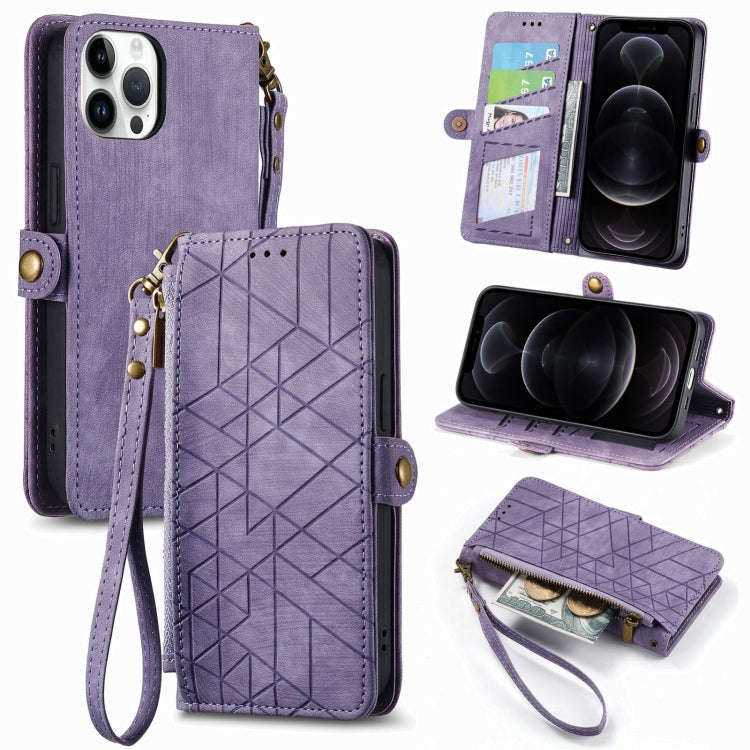 Geometric Zipper Wallet Side Buckle Leather Phone Case, For iPhone 14 Pro Max, For iPhone 7 / 8 /...