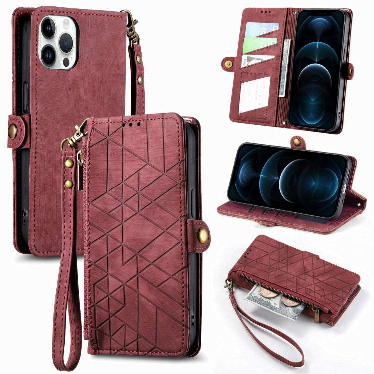 Geometric Zipper Wallet Side Buckle Leather Phone Case, For iPhone 14 Pro Max, For iPhone 7 / 8 /...