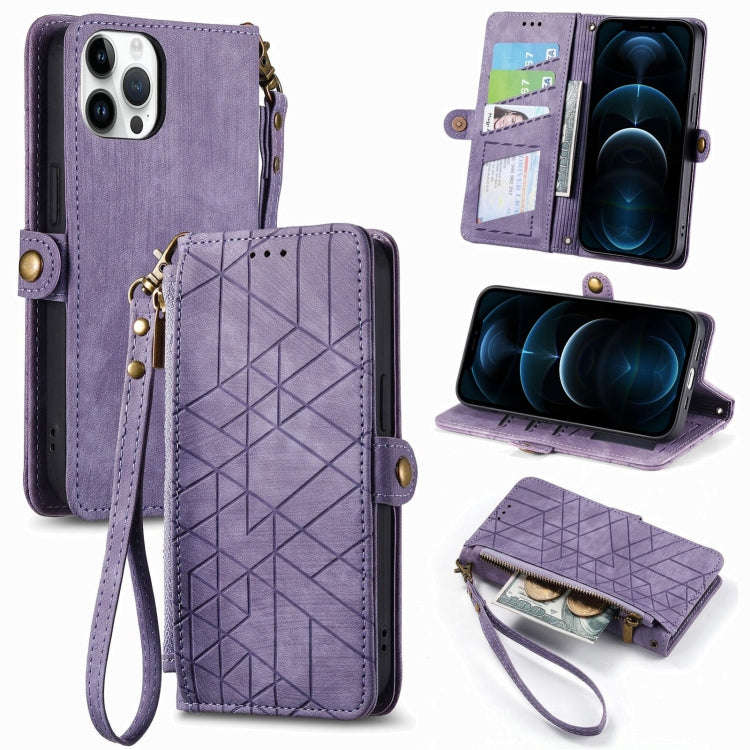 Geometric Zipper Wallet Side Buckle Leather Phone Case, For iPhone 14 Pro Max, For iPhone 7 / 8 /...