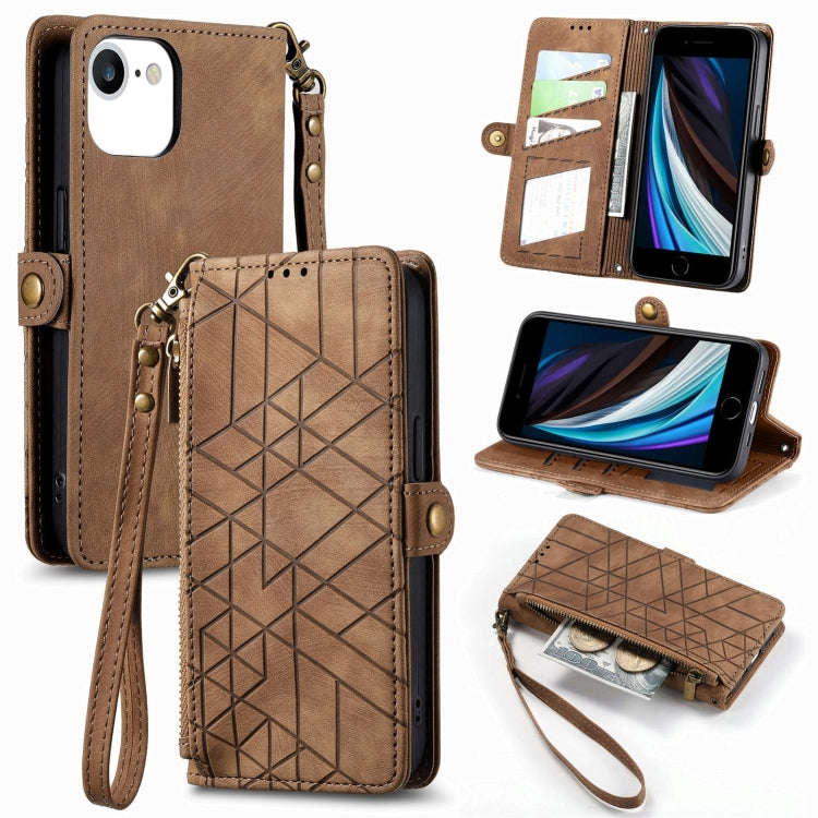 Geometric Zipper Wallet Side Buckle Leather Phone Case, For iPhone 14 Pro Max, For iPhone 7 / 8 /...