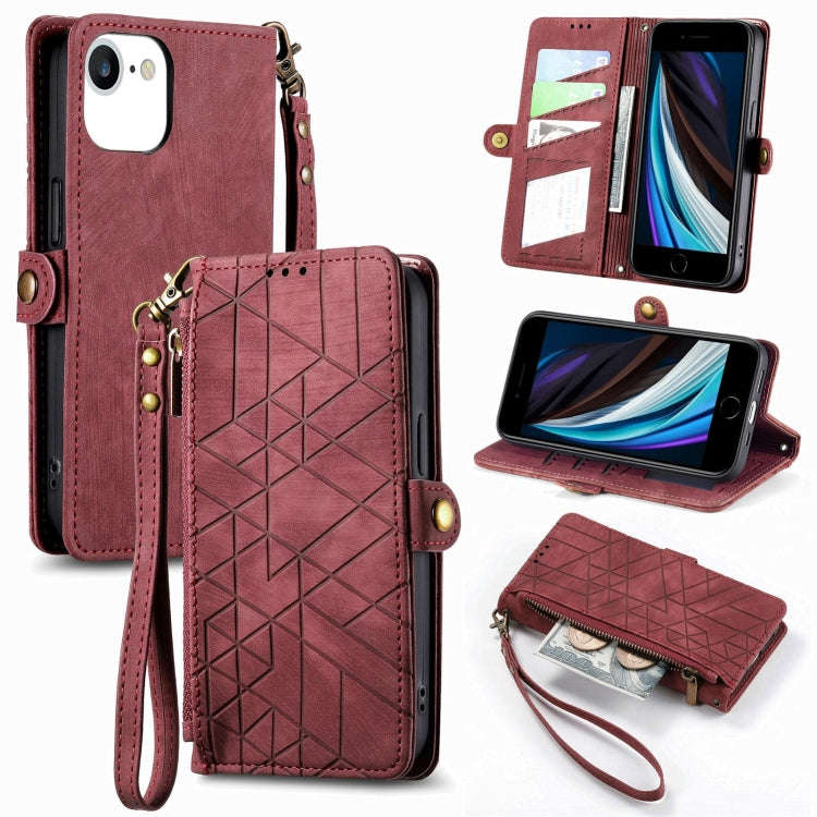 Geometric Zipper Wallet Side Buckle Leather Phone Case, For iPhone 14 Pro Max, For iPhone 7 / 8 /...