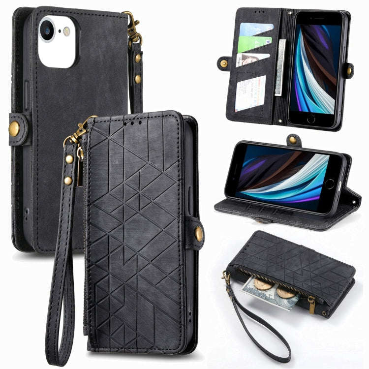 Geometric Zipper Wallet Side Buckle Leather Phone Case, For iPhone 14 Pro Max, For iPhone 7 / 8 /...