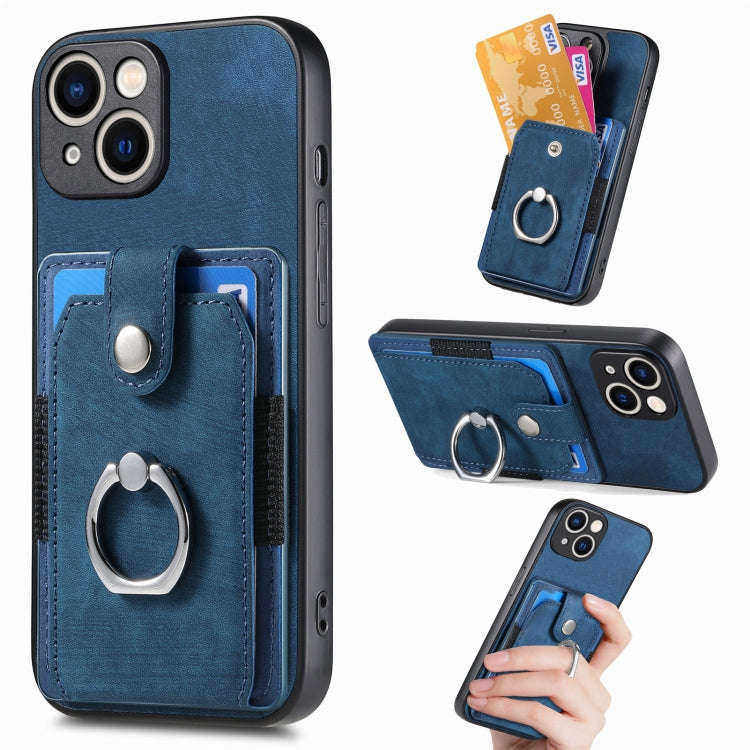 Retro Skin-feel Ring Card Wallet Phone Case, For iPhone 15 Pro Max, For iPhone 15 Pro, For iPhone...