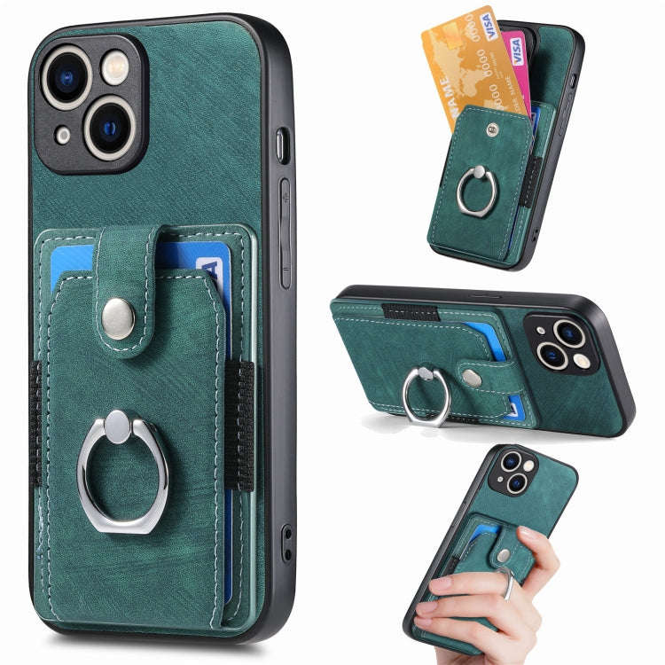Retro Skin-feel Ring Card Wallet Phone Case, For iPhone 15 Pro Max, For iPhone 15 Pro, For iPhone...