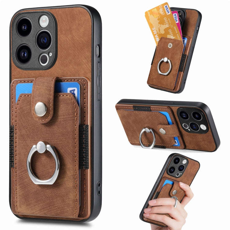 Retro Skin-feel Ring Card Wallet Phone Case, For iPhone 15 Pro Max, For iPhone 15 Pro, For iPhone...
