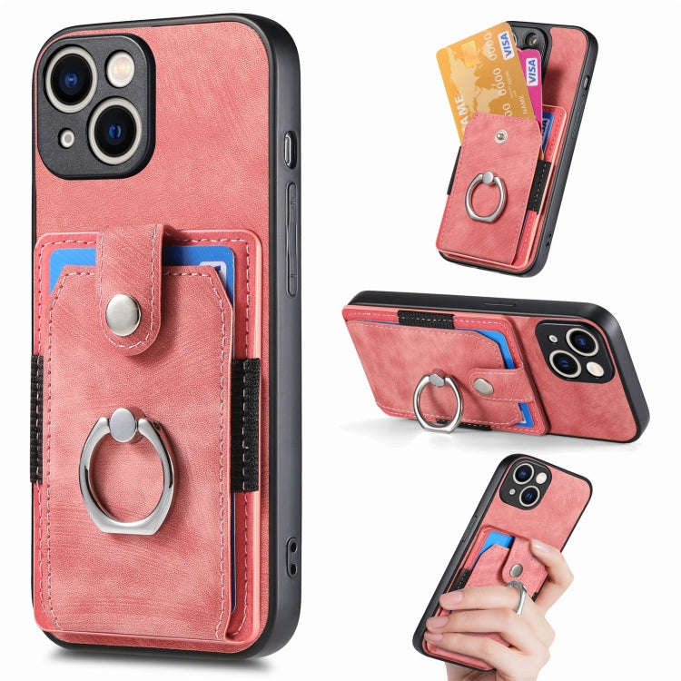Retro Skin-feel Ring Card Wallet Phone Case, For iPhone 15 Pro Max, For iPhone 15 Pro, For iPhone...