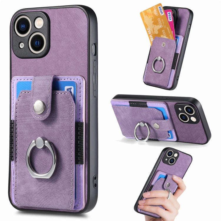 Retro Skin-feel Ring Card Wallet Phone Case, For iPhone 15 Pro Max, For iPhone 15 Pro, For iPhone...