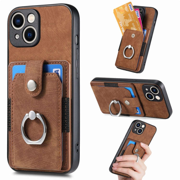 Retro Skin-feel Ring Card Wallet Phone Case, For iPhone 15 Pro Max, For iPhone 15 Pro, For iPhone...