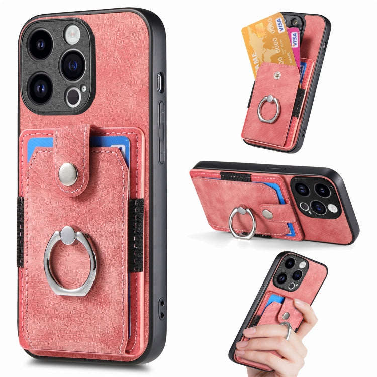 Retro Skin-feel Ring Card Wallet Phone Case, For iPhone 15 Pro Max, For iPhone 15 Pro, For iPhone...