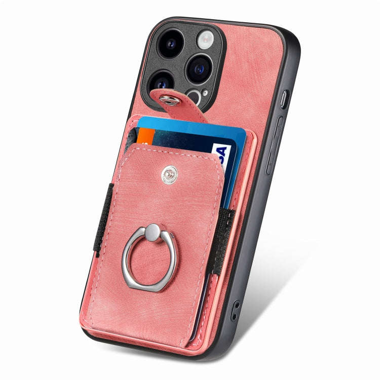 Retro Skin-feel Ring Card Wallet Phone Case, For iPhone 15 Pro Max, For iPhone 15 Pro, For iPhone...