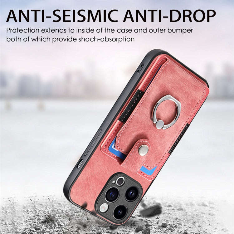 Retro Skin-feel Ring Card Wallet Phone Case, For iPhone 15 Pro Max, For iPhone 15 Pro, For iPhone...