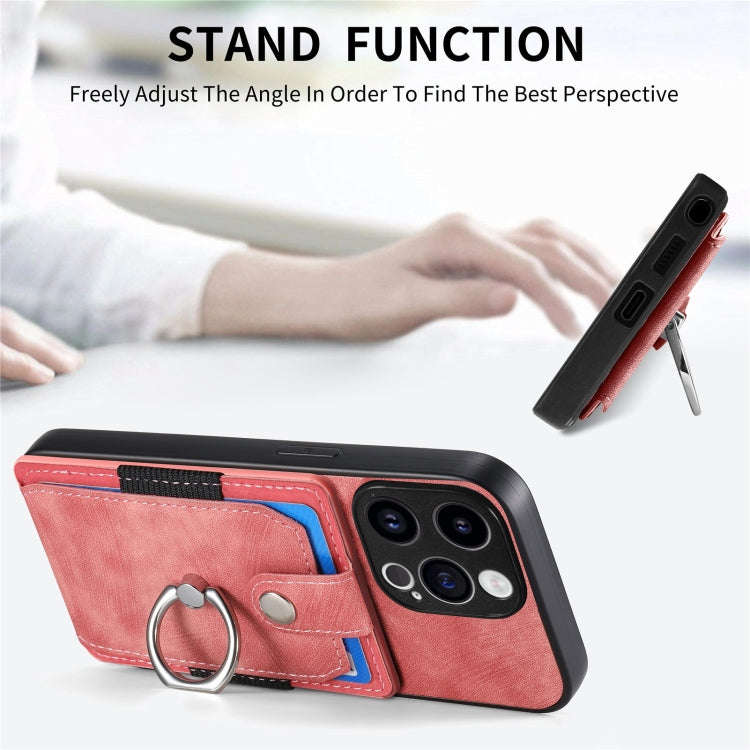 Retro Skin-feel Ring Card Wallet Phone Case, For iPhone 15 Pro Max, For iPhone 15 Pro, For iPhone...