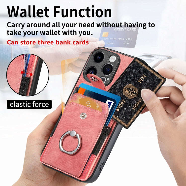 Retro Skin-feel Ring Card Wallet Phone Case, For iPhone 15 Pro Max, For iPhone 15 Pro, For iPhone...