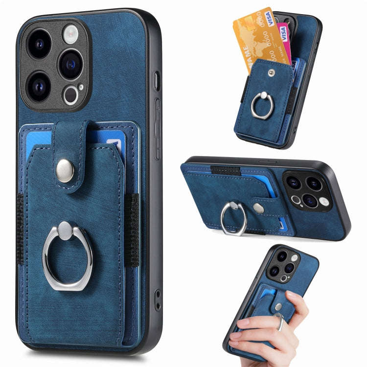 Retro Skin-feel Ring Card Wallet Phone Case, For iPhone 15 Pro Max, For iPhone 15 Pro, For iPhone...