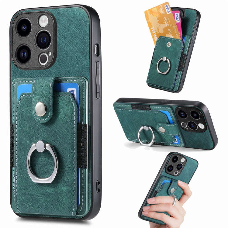 Retro Skin-feel Ring Card Wallet Phone Case, For iPhone 15 Pro Max, For iPhone 15 Pro, For iPhone...