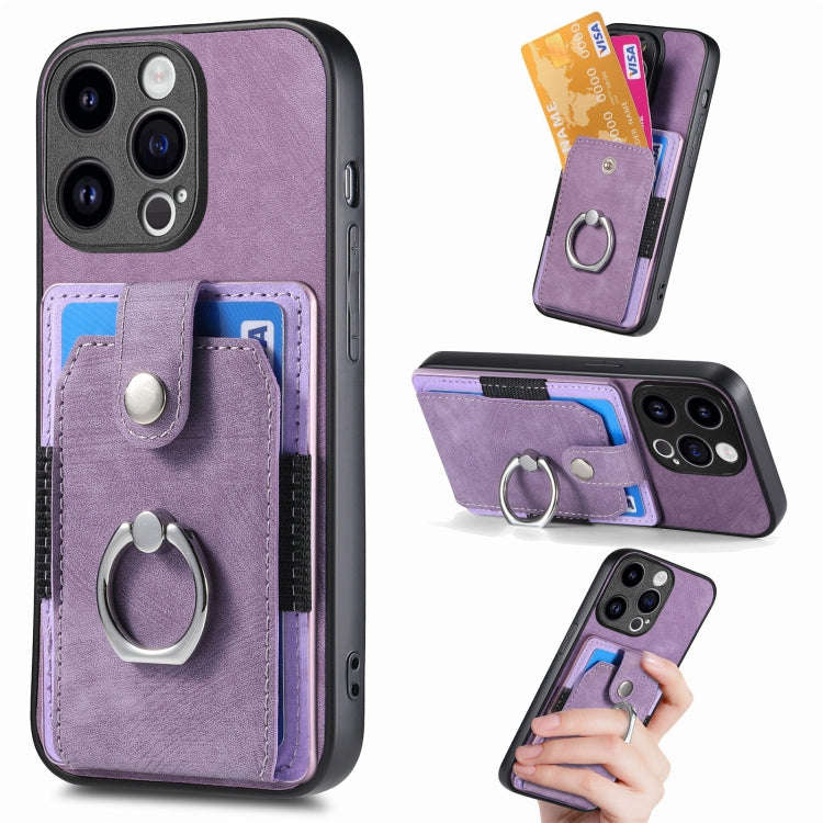 Retro Skin-feel Ring Card Wallet Phone Case, For iPhone 15 Pro Max, For iPhone 15 Pro, For iPhone...