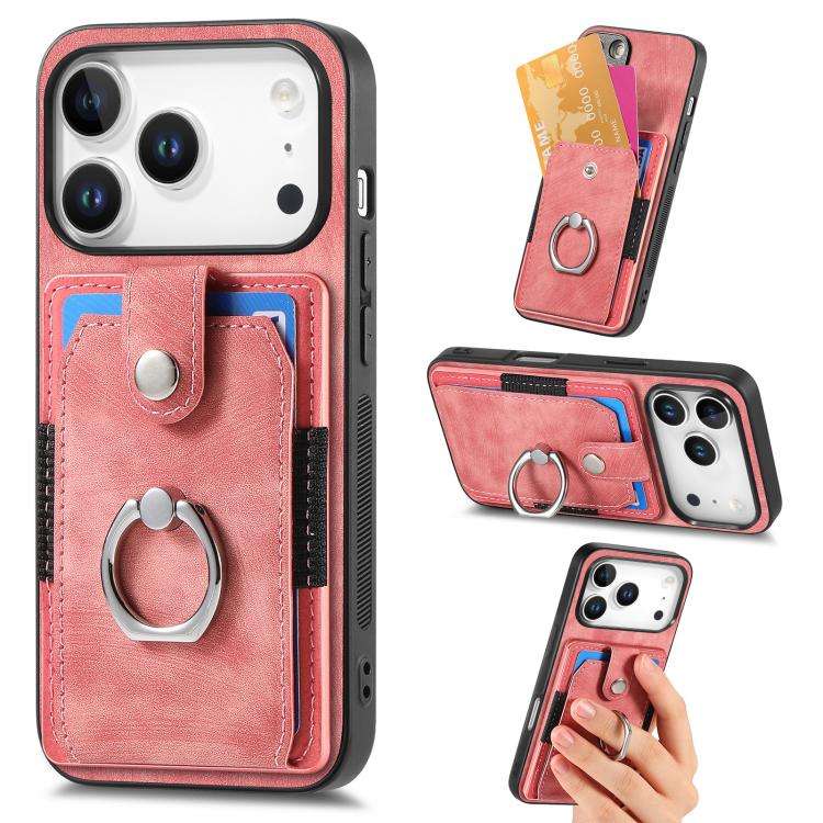 Retro Skin-feel Ring Card Wallet Phone Case, For iPhone 17 Pro Max, For iPhone 17 Pro, For iPhone...