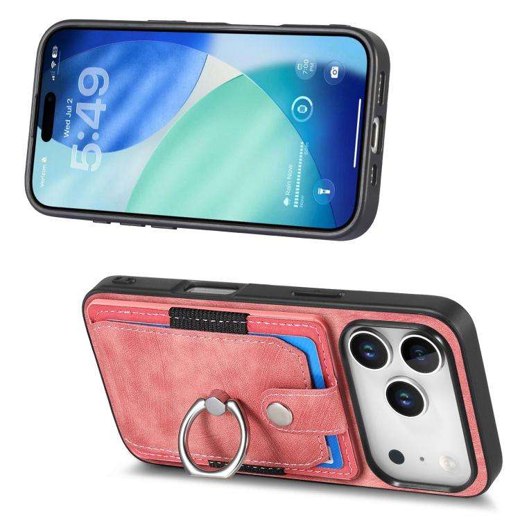 Retro Skin-feel Ring Card Wallet Phone Case, For iPhone 17 Pro Max, For iPhone 17 Pro, For iPhone...