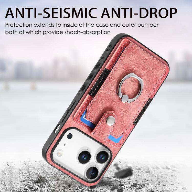Retro Skin-feel Ring Card Wallet Phone Case, For iPhone 17 Pro Max, For iPhone 17 Pro, For iPhone...