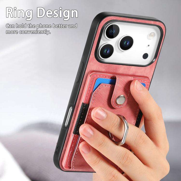 Retro Skin-feel Ring Card Wallet Phone Case, For iPhone 17 Pro Max, For iPhone 17 Pro, For iPhone...