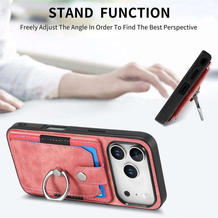 Retro Skin-feel Ring Card Wallet Phone Case, For iPhone 17 Pro Max, For iPhone 17 Pro, For iPhone...