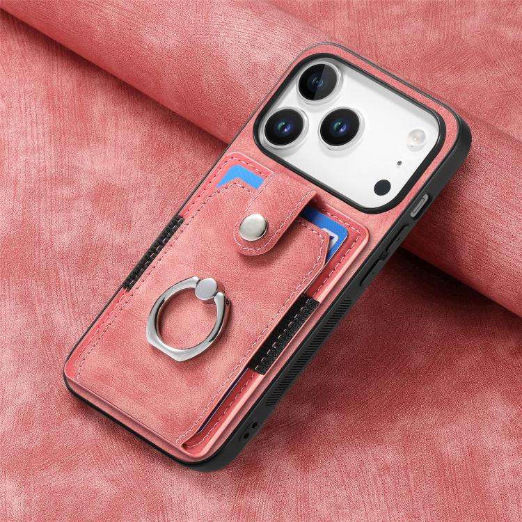 Retro Skin-feel Ring Card Wallet Phone Case, For iPhone 17 Pro Max, For iPhone 17 Pro, For iPhone...