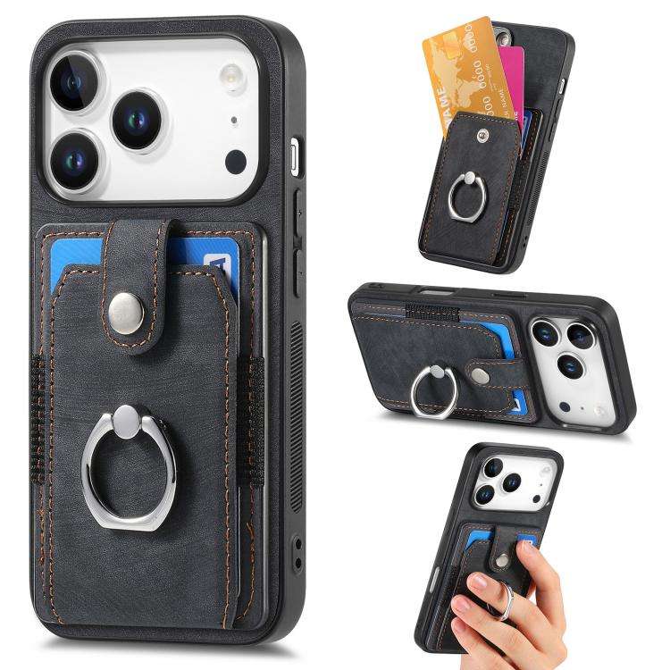 Retro Skin-feel Ring Card Wallet Phone Case, For iPhone 17 Pro Max, For iPhone 17 Pro, For iPhone...