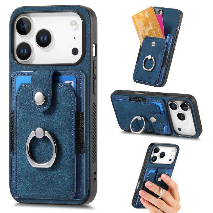 Retro Skin-feel Ring Card Wallet Phone Case, For iPhone 17 Pro Max, For iPhone 17 Pro, For iPhone...