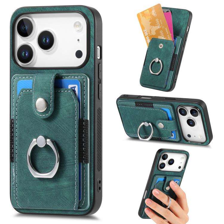 Retro Skin-feel Ring Card Wallet Phone Case, For iPhone 17 Pro Max, For iPhone 17 Pro, For iPhone...