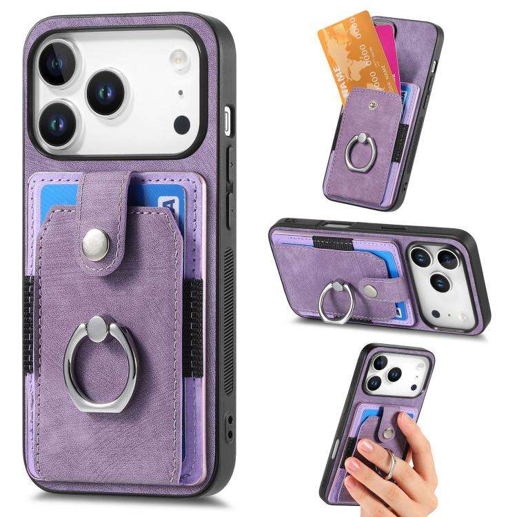 Retro Skin-feel Ring Card Wallet Phone Case, For iPhone 17 Pro Max, For iPhone 17 Pro, For iPhone...
