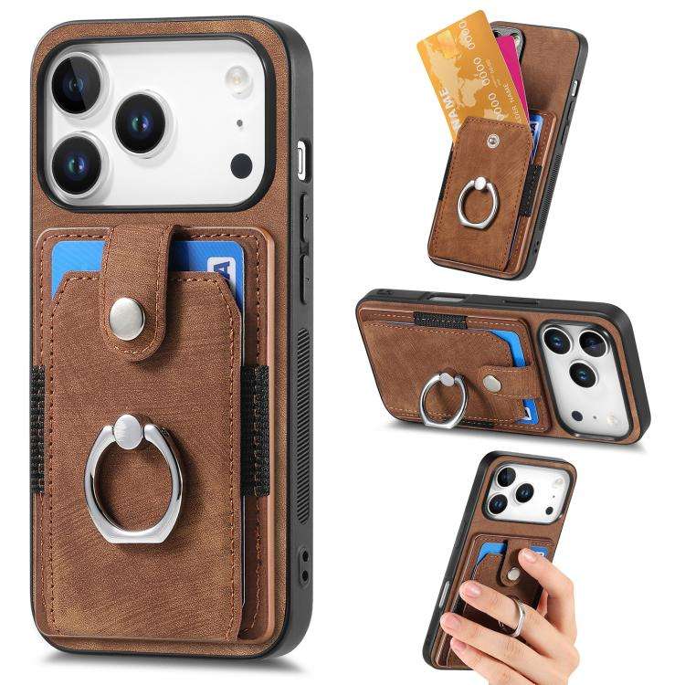 Retro Skin-feel Ring Card Wallet Phone Case, For iPhone 17 Pro Max, For iPhone 17 Pro, For iPhone...