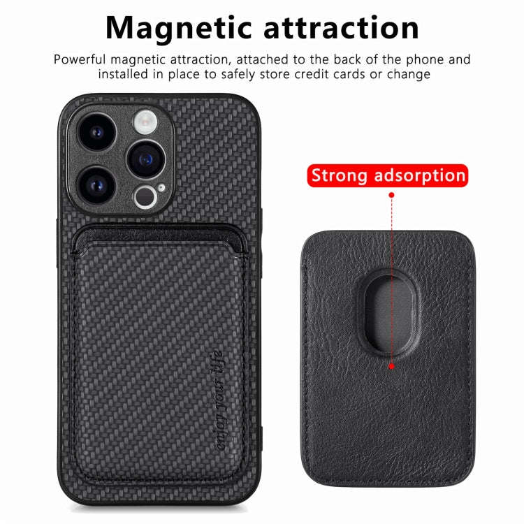 Carbon Fiber Leather Card Magsafe Phone Case, For iPhone 15 Pro Max, For iPhone 15 Pro, For iPhon...