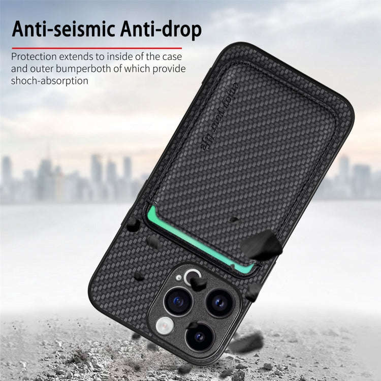 Carbon Fiber Leather Card Magsafe Phone Case, For iPhone 15 Pro Max, For iPhone 15 Pro, For iPhon...