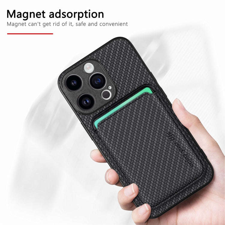 Carbon Fiber Leather Card Magsafe Phone Case, For iPhone 15 Pro Max, For iPhone 15 Pro, For iPhon...