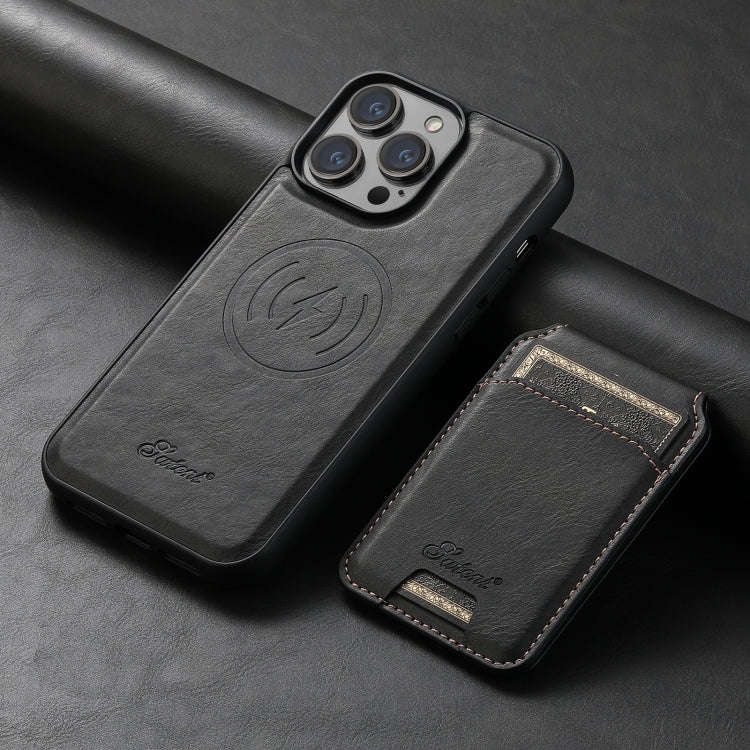 Suteni H15 MagSafe Oil Eax Leather Detachable Wallet Back Phone Case, For iPhone 14 Pro Max, For ...