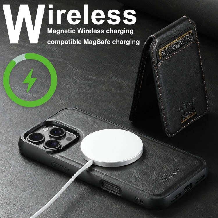 Suteni H15 MagSafe Oil Eax Leather Detachable Wallet Back Phone Case, For iPhone 16 Plus, For iPh...