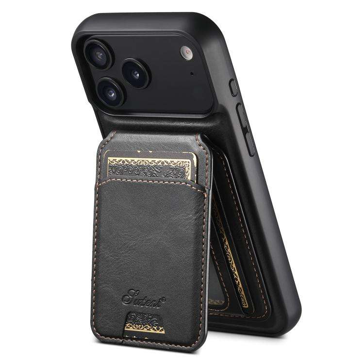 Suteni H15 MagSafe Oil Eax Leather Detachable Wallet Back Phone Case, For iPhone 18, For iPhone 1...
