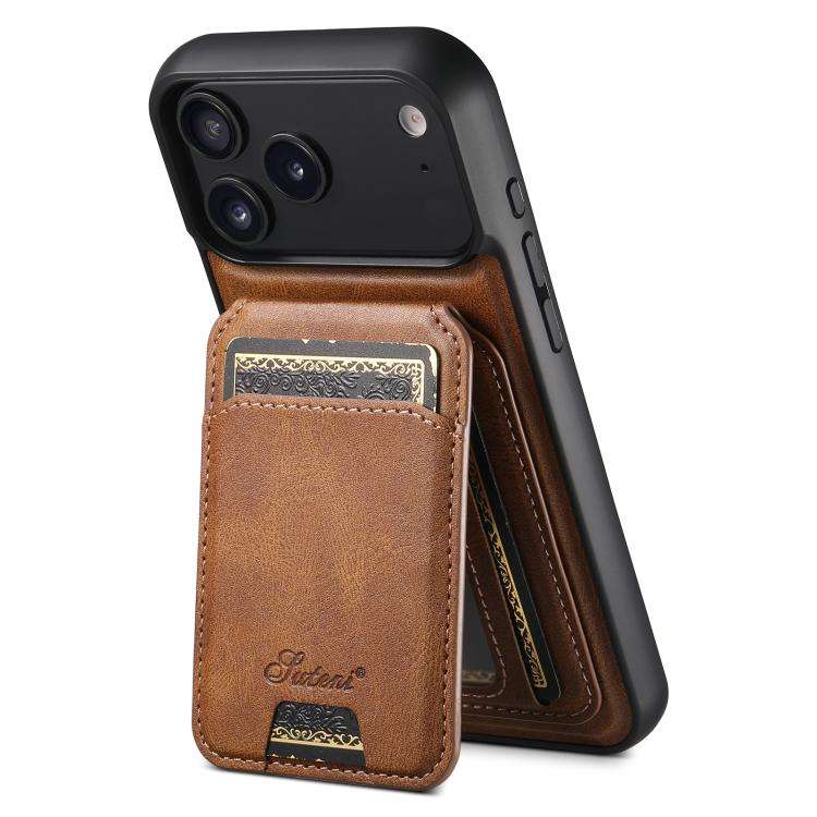 Suteni H15 MagSafe Oil Eax Leather Detachable Wallet Back Phone Case, For iPhone 18, For iPhone 1...