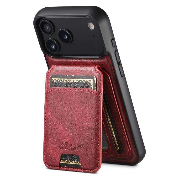 Suteni H15 MagSafe Oil Eax Leather Detachable Wallet Back Phone Case, For iPhone 18, For iPhone 1...