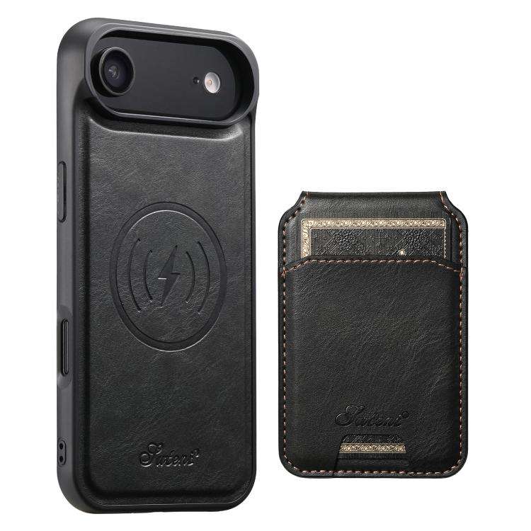 Suteni H15 MagSafe Oil Eax Leather Detachable Wallet Back Phone Case, For iPhone 18, For iPhone 1...