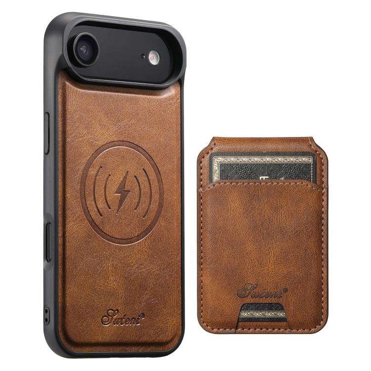 Suteni H15 MagSafe Oil Eax Leather Detachable Wallet Back Phone Case, For iPhone 18, For iPhone 1...