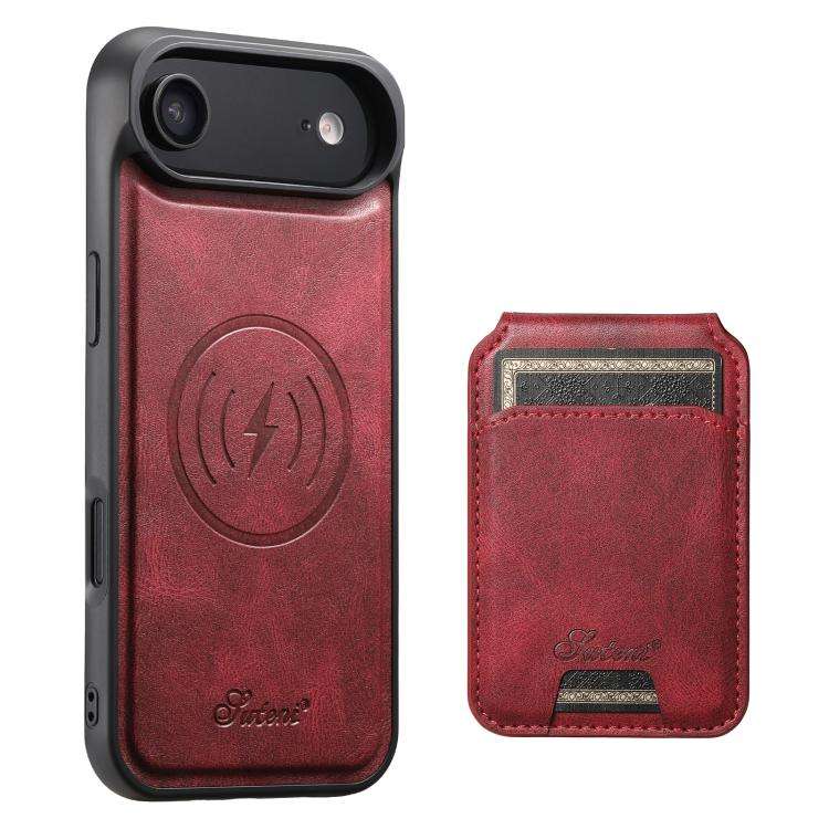 Suteni H15 MagSafe Oil Eax Leather Detachable Wallet Back Phone Case, For iPhone 18, For iPhone 1...