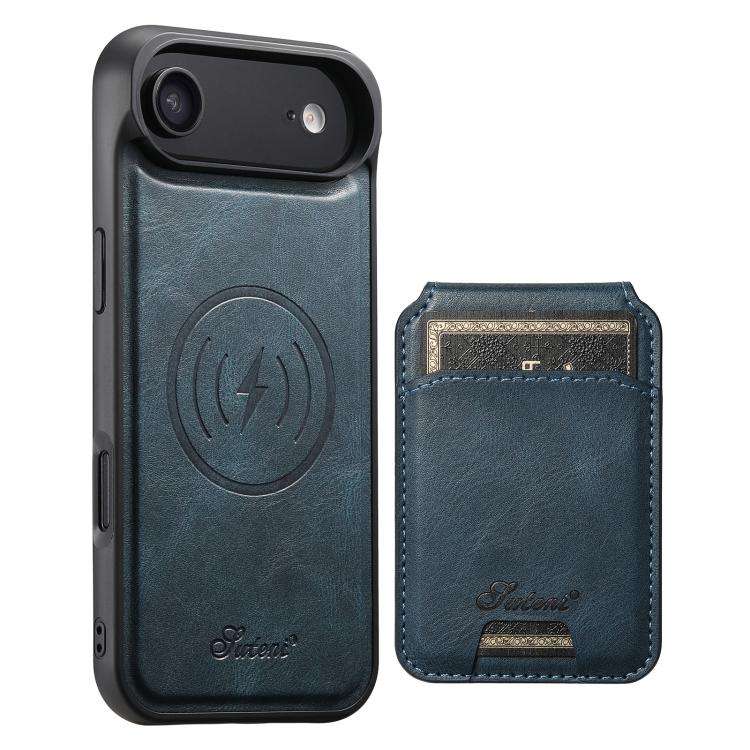 Suteni H15 MagSafe Oil Eax Leather Detachable Wallet Back Phone Case, For iPhone 18, For iPhone 1...