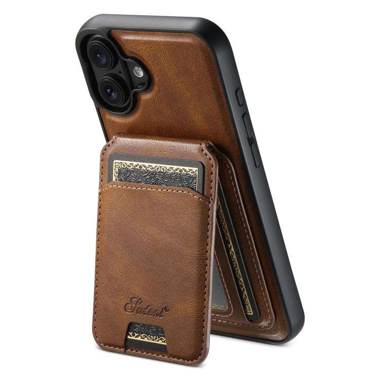 Suteni H15 MagSafe Oil Eax Leather Detachable Wallet Back Phone Case, For iPhone 18, For iPhone 1...