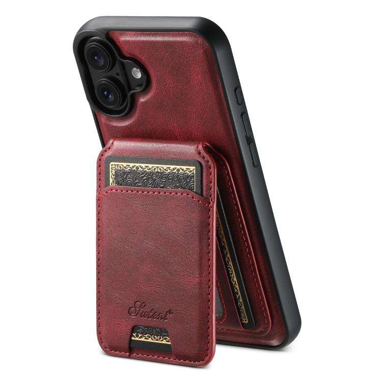 Suteni H15 MagSafe Oil Eax Leather Detachable Wallet Back Phone Case, For iPhone 18, For iPhone 1...