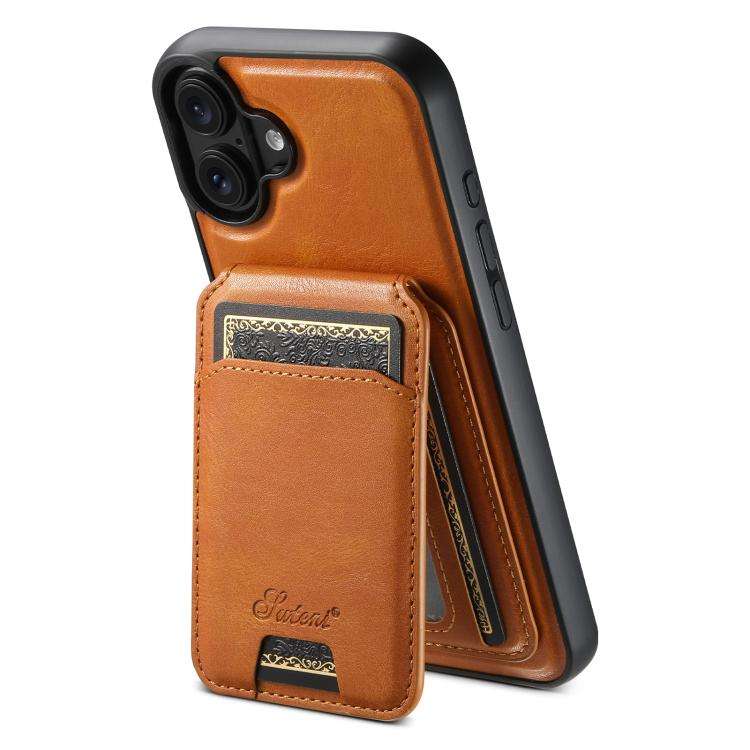 Suteni H15 MagSafe Oil Eax Leather Detachable Wallet Back Phone Case, For iPhone 18, For iPhone 1...