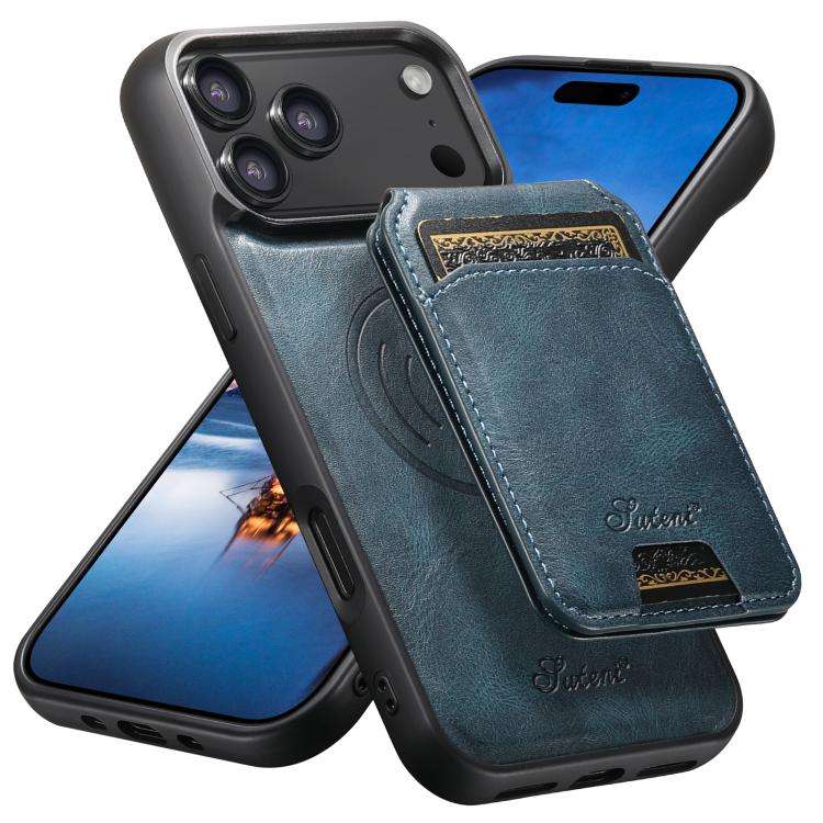 Suteni H15 MagSafe Oil Eax Leather Detachable Wallet Back Phone Case, For iPhone 18, For iPhone 1...