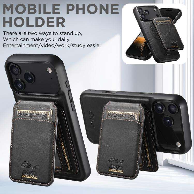 Suteni H15 MagSafe Oil Eax Leather Detachable Wallet Back Phone Case, For iPhone 18, For iPhone 1...