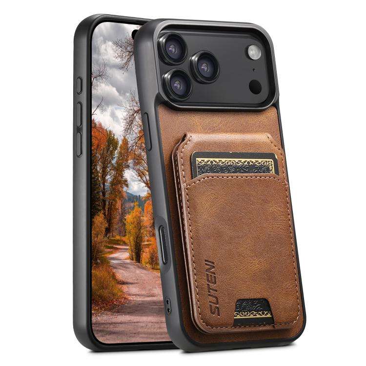 Suteni H02 Leather Wallet Stand Back Phone Case, For iPhone 18, For iPhone 18 Pro, For iPhone 18 ...