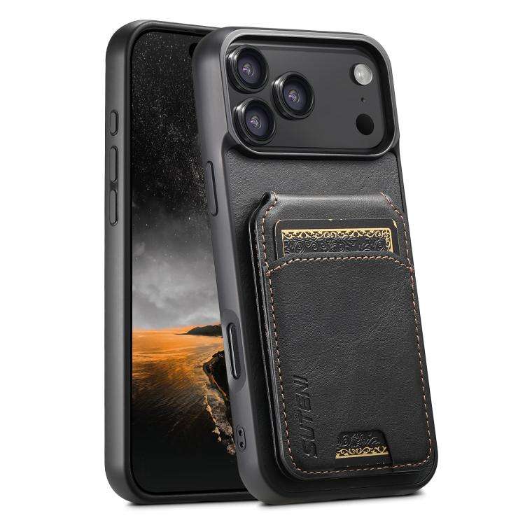 Suteni H02 Leather Wallet Stand Back Phone Case, For iPhone 18, For iPhone 18 Pro, For iPhone 18 ...